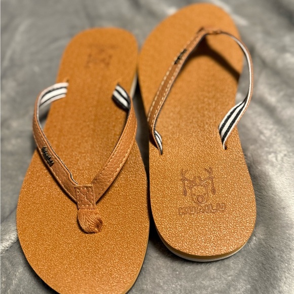 Tan Flip Flops with Striped Straps - Picture 8 of 8